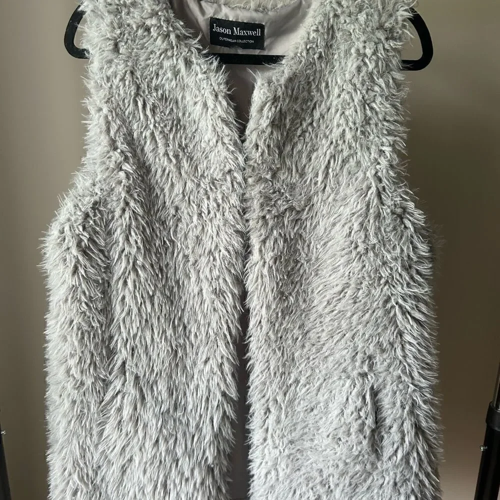 Jason Maxwell Outerwear Collection Womens Gray Faux Fur Cardigan Vest Size Large